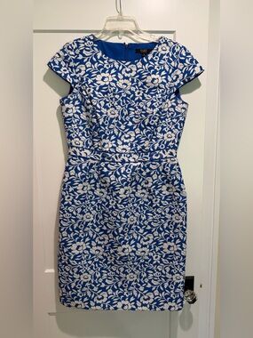 Alex Marie Royal Blue and White Floral Sheath Dress Size 10